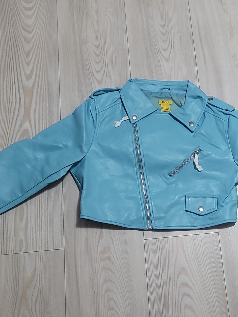 Daisy Light Blue Faux Leather Moto Jacket